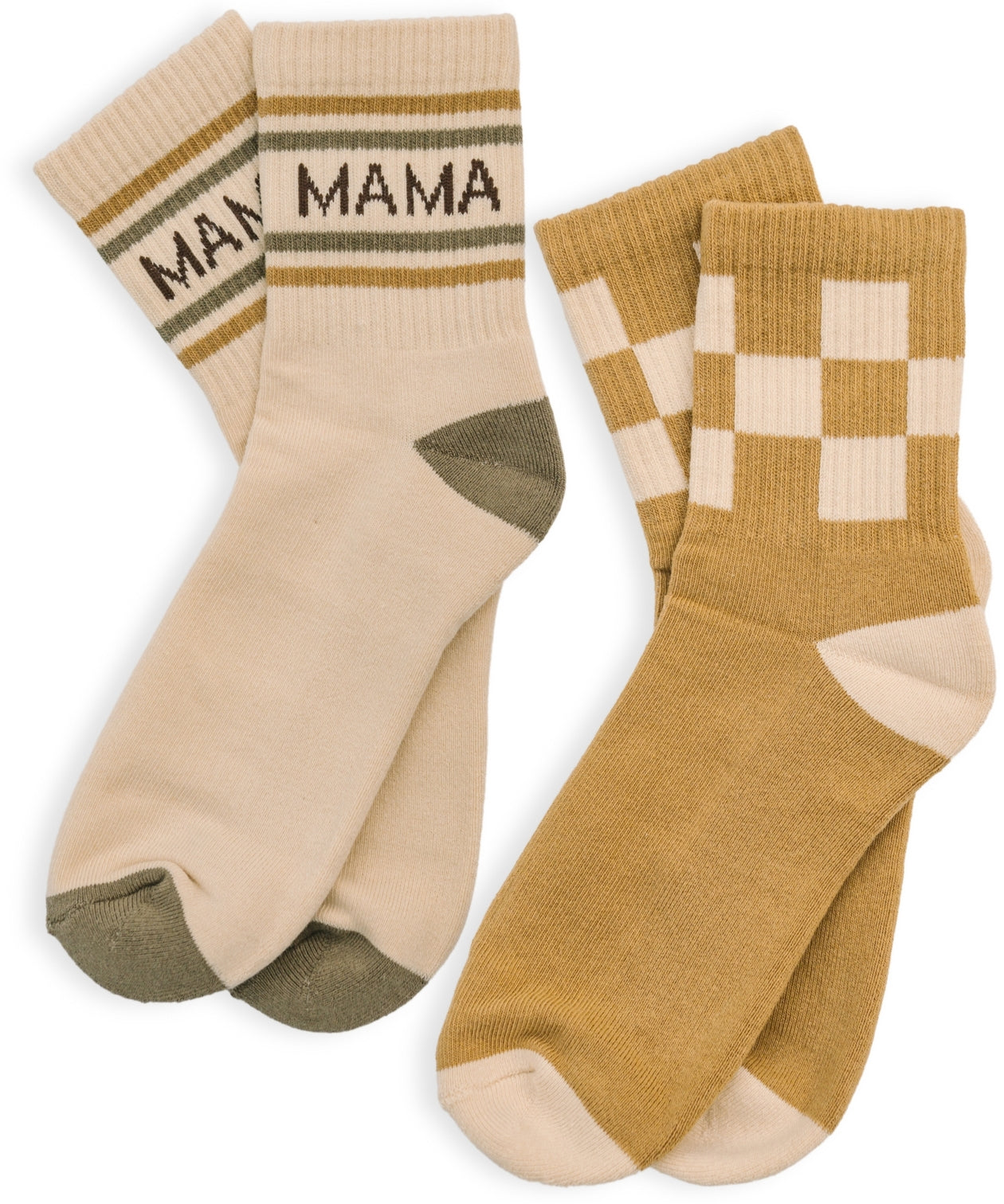checkered & mama stripe - womens half-crew socks 2-pack
