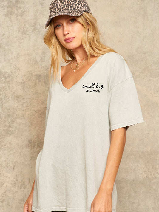 embroidered small biz mama oversized tee - slate blue